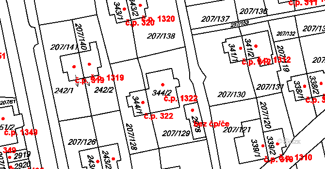 Sezimovo Ústí 1322 na parcele st. 344/2 v KÚ Sezimovo Ústí, Katastrální mapa