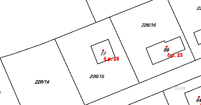 Hodyně 25, Skuhrov na parcele st. 77 v KÚ Hodyně u Skuhrova, Katastrální mapa