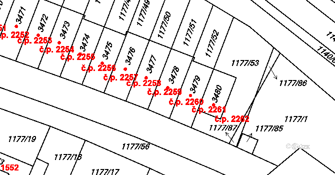 Říčany 2260 na parcele st. 3478 v KÚ Říčany u Prahy, Katastrální mapa