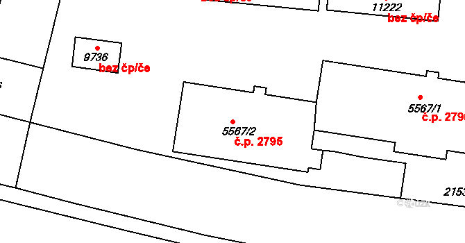 Zelené Předměstí 2795, Pardubice na parcele st. 5567/2 v KÚ Pardubice, Katastrální mapa