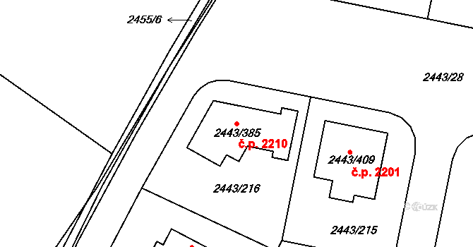 Roztoky 2210 na parcele st. 2443/385 v KÚ Roztoky u Prahy, Katastrální mapa