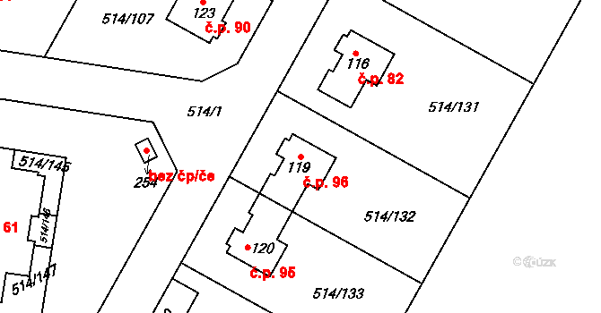 Kozinec 96, Holubice na parcele st. 119 v KÚ Kozinec, Katastrální mapa