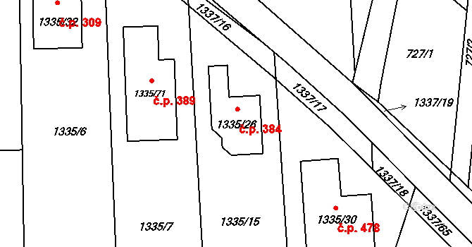 Nové Homole 384, Homole na parcele st. 1335/26 v KÚ Homole, Katastrální mapa