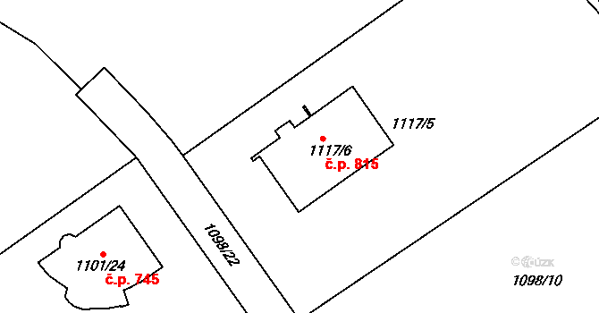 Troja 815, Praha na parcele st. 1117/6 v KÚ Troja, Katastrální mapa