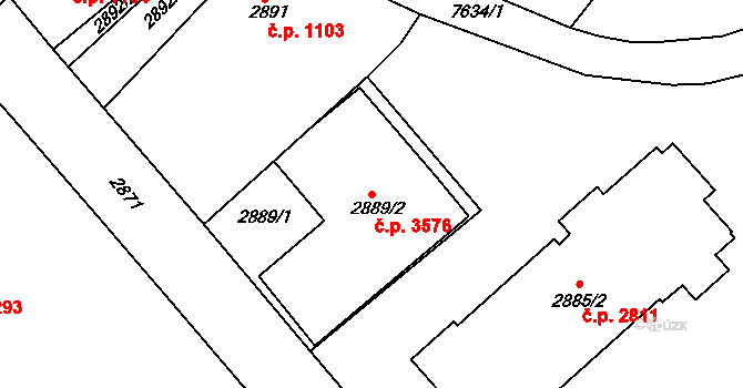 Frýdek 3576, Frýdek-Místek na parcele st. 2889/2 v KÚ Frýdek, Katastrální mapa
