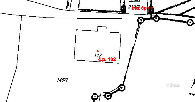 Roseč 102 na parcele st. 147 v KÚ Roseč, Katastrální mapa
