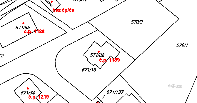 Mníšek pod Brdy 1189 na parcele st. 571/82 v KÚ Rymaně, Katastrální mapa