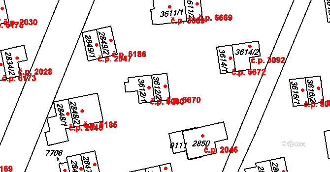 Zlín 6670 na parcele st. 3612/2 v KÚ Zlín, Katastrální mapa