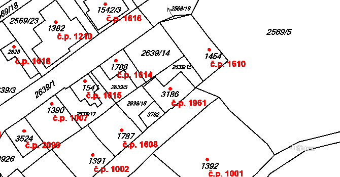 Lysá nad Labem 1961 na parcele st. 3186 v KÚ Lysá nad Labem, Katastrální mapa