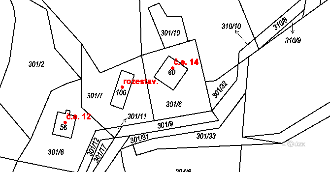 Boříkovy 14, Kolinec na parcele st. 60 v KÚ Boříkovy, Katastrální mapa