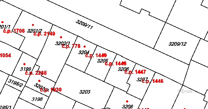 Předměstí 1448, Litoměřice na parcele st. 3205 v KÚ Litoměřice, Katastrální mapa