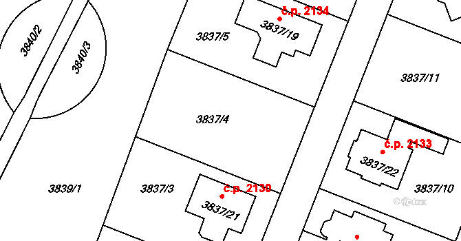 Předměstí 2132, Litoměřice na parcele st. 3837/4 v KÚ Litoměřice, Katastrální mapa