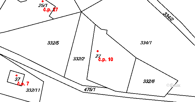 Lhota 10, Netvořice na parcele st. 27 v KÚ Tuchyně, Katastrální mapa