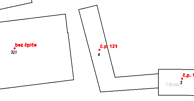 Krušovice 121 na parcele st. 4 v KÚ Krušovice, Katastrální mapa