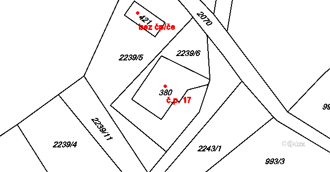 Černá Louže 17, Rynoltice na parcele st. 380 v KÚ Polesí u Rynoltic, Katastrální mapa