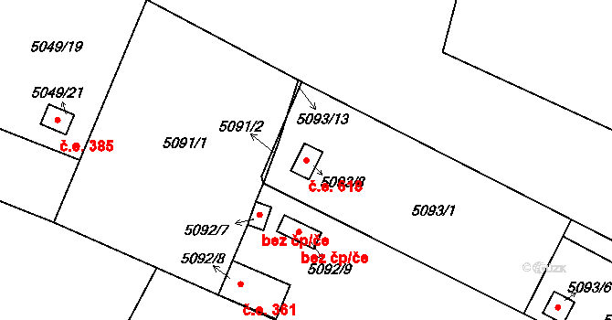 Líšeň 618, Brno na parcele st. 5093/8 v KÚ Líšeň, Katastrální mapa