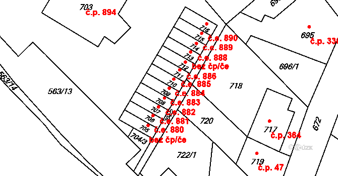 Kopřivnice 883 na parcele st. 709 v KÚ Kopřivnice, Katastrální mapa