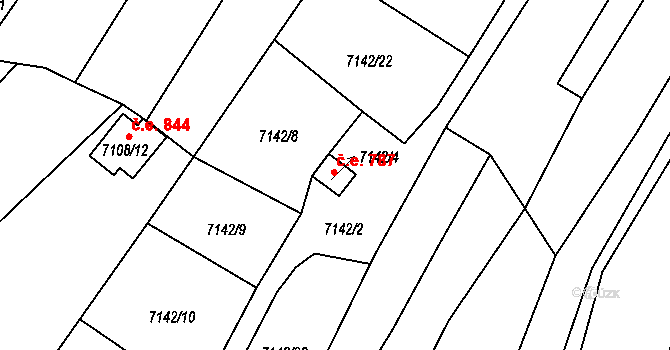 Židenice 787, Brno na parcele st. 7142/4 v KÚ Židenice, Katastrální mapa