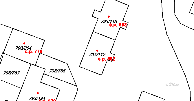 Výškovice 582, Ostrava na parcele st. 793/112 v KÚ Výškovice u Ostravy, Katastrální mapa