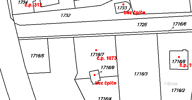 Radvanice 1073, Ostrava na parcele st. 1716/7 v KÚ Radvanice, Katastrální mapa