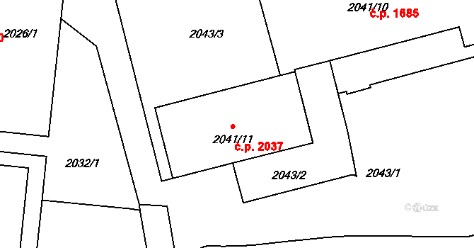 Žďár nad Sázavou 3 2037, Žďár nad Sázavou na parcele st. 2041/11 v KÚ Město Žďár, Katastrální mapa