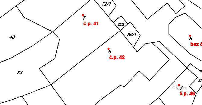 Dobrá Voda 42 na parcele st. 6 v KÚ Dobrá Voda u Křižanova, Katastrální mapa