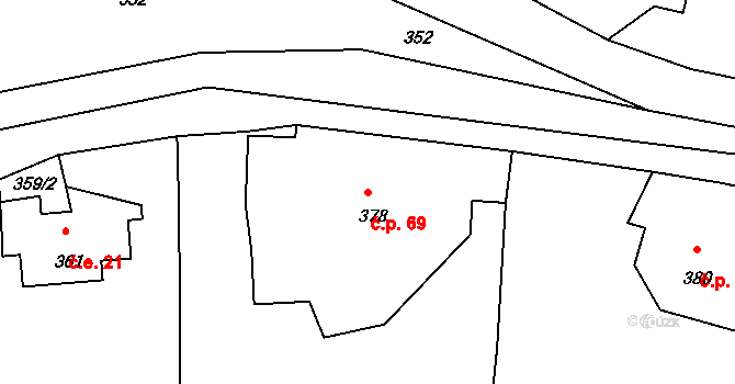Horní Chřibská 69, Chřibská na parcele st. 378 v KÚ Horní Chřibská, Katastrální mapa
