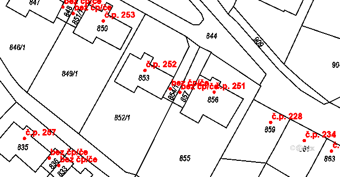 Bystřany 39127541 na parcele st. 854/1 v KÚ Bystřany, Katastrální mapa