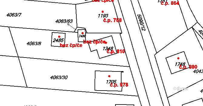 Vizovice 810 na parcele st. 1348 v KÚ Vizovice, Katastrální mapa