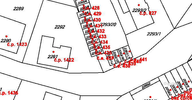 Nový Bor 437 na parcele st. 2293/13 v KÚ Nový Bor, Katastrální mapa
