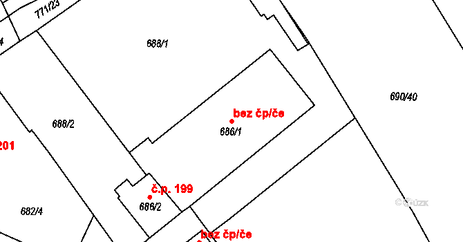 Boršov nad Vltavou 40509541 na parcele st. 686/1 v KÚ Boršov nad Vltavou, Katastrální mapa