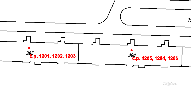 Kvítkovice 1204,1205,1206, Otrokovice na parcele st. 398 v KÚ Kvítkovice u Otrokovic, Katastrální mapa