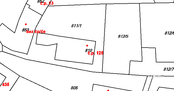 Štípa 125, Zlín na parcele st. 810 v KÚ Štípa, Katastrální mapa