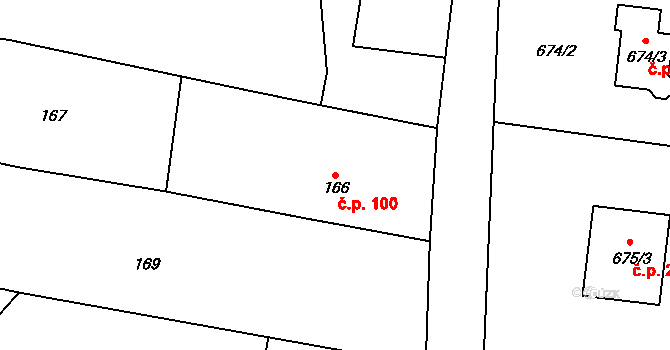 Velíková 100, Zlín na parcele st. 166 v KÚ Velíková, Katastrální mapa