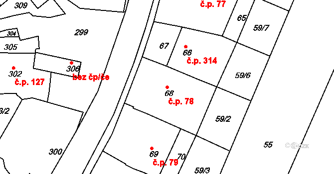 Želechovice nad Dřevnicí 78 na parcele st. 68 v KÚ Želechovice nad Dřevnicí, Katastrální mapa