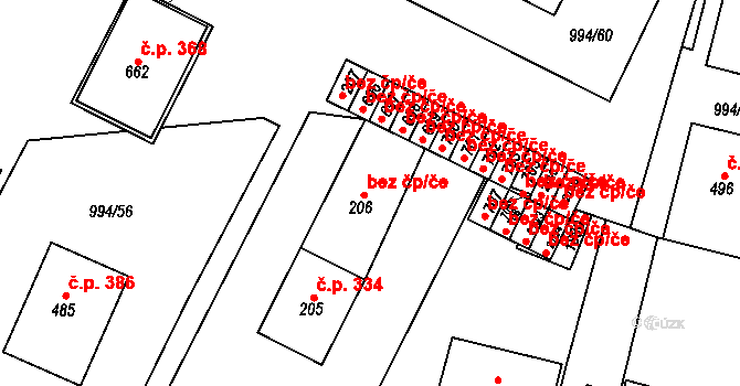 Jevišovice 42326541 na parcele st. 206 v KÚ Jevišovice, Katastrální mapa
