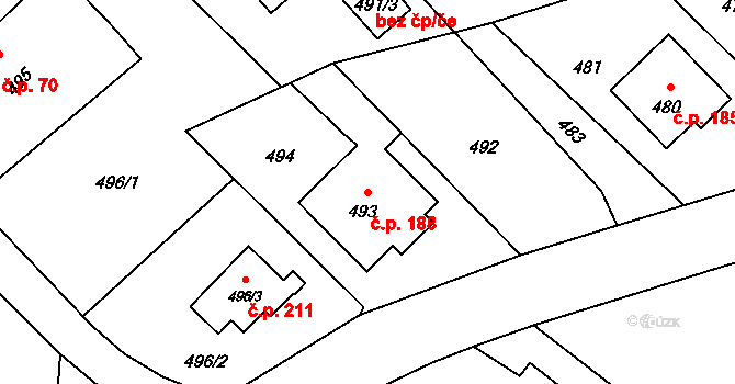 Děhylov 188 na parcele st. 493 v KÚ Děhylov, Katastrální mapa