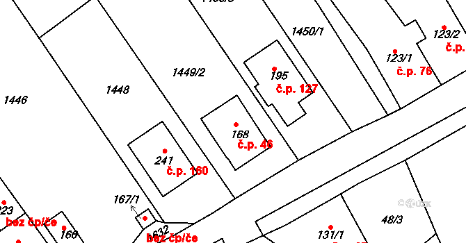 Vršovice 46 na parcele st. 168 v KÚ Vršovice u Opavy, Katastrální mapa