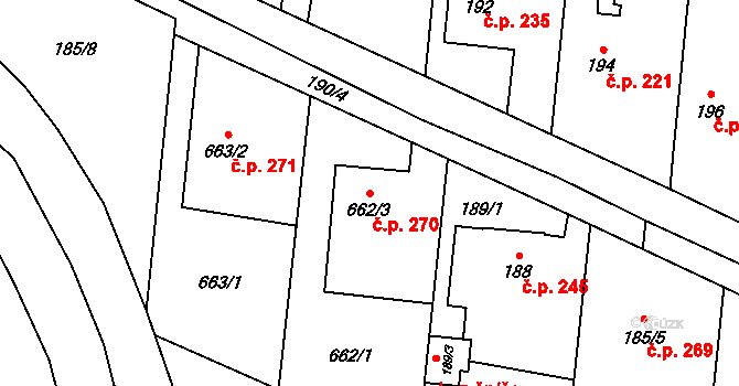 Malé Hoštice 270, Opava na parcele st. 662/3 v KÚ Malé Hoštice, Katastrální mapa