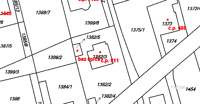 Kylešovice 811, Opava na parcele st. 1382/3 v KÚ Kylešovice, Katastrální mapa
