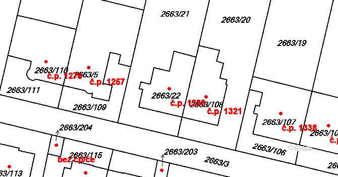 Předměstí 1288, Opava na parcele st. 2663/22 v KÚ Opava-Předměstí, Katastrální mapa