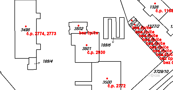 Břeclav 2930 na parcele st. 3501 v KÚ Břeclav, Katastrální mapa