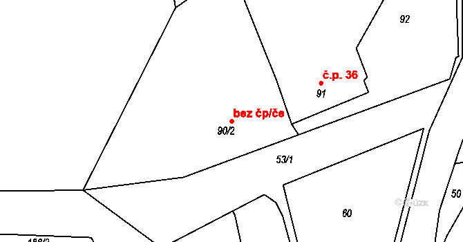 Klučov 48037541 na parcele st. 90/2 v KÚ Skramníky, Katastrální mapa