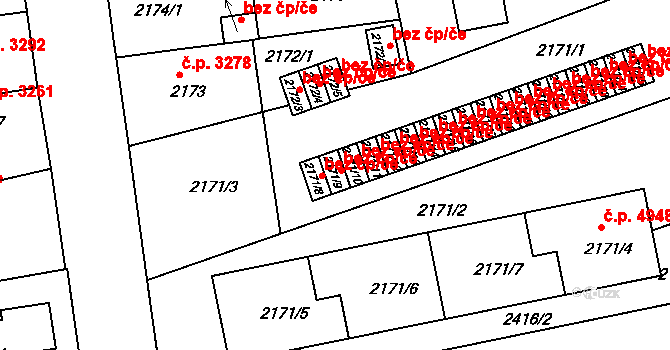 Chomutov 2017 na parcele st. 2171/9 v KÚ Chomutov II, Katastrální mapa