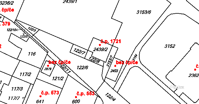 Kateřinky 1721, Opava na parcele st. 2439/2 v KÚ Kateřinky u Opavy, Katastrální mapa