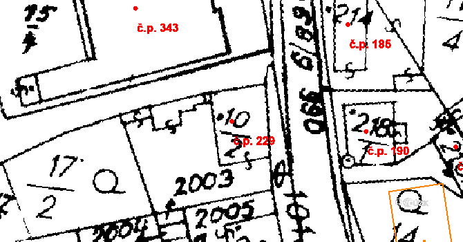 Hrochův Týnec 229 na parcele st. 10/2 v KÚ Hrochův Týnec, Katastrální mapa