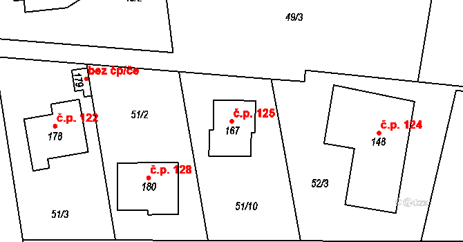 Škrovád 125, Slatiňany na parcele st. 167 v KÚ Škrovád, Katastrální mapa