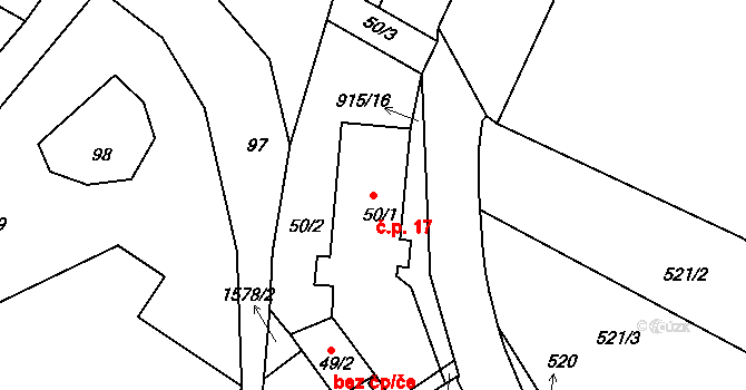 Svučice 17, Mišovice na parcele st. 50/1 v KÚ Svučice, Katastrální mapa