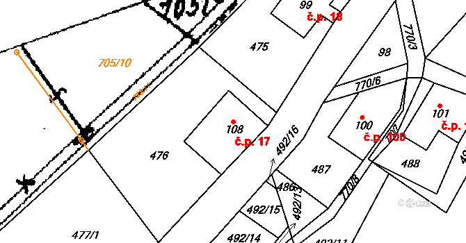 Dolní Hedeč 17, Králíky na parcele st. 108 v KÚ Dolní Hedeč, Katastrální mapa