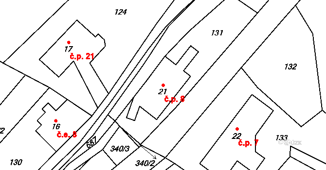 Dolní Fořt 8, Uhelná na parcele st. 21 v KÚ Dolní Fořt, Katastrální mapa